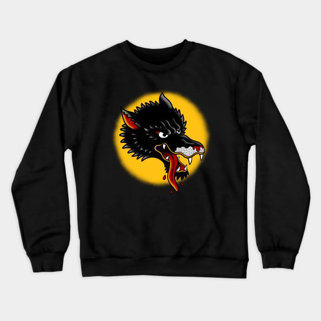 Black Wolf Traditional Tattoo Crewneck Sweatshirt by Trippycollage